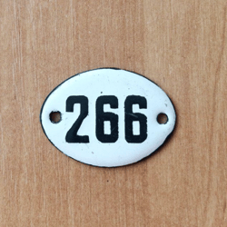 Apartment enamel metal door number 266 small address  sign vintage