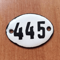 Enamel metal apt number sign 445 address vintage door plaque small