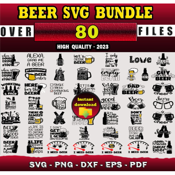 Beer Vector File 80 BEER SVG BUNDLE - SVG, PNG, DXF, EPS, PDF Files For Print | Inspire ...