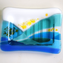 Soap dish fused glass - Blue glass sponge holder - Soap saver for bathroom decor