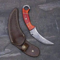 Damascus Steel karambat, Hunting knife with sheath, fixed blade Camping knife, Handmade Knives, Gifts For Men, gift him.