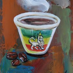 Coffee painting Ethiopian art Minimalist wall art Frame painting Buna oil painting Coffee cap painting