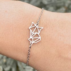 Geometric fox bracelet, Stainless steel jewelry