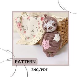 CROCHET PATTERN  Sloth baby toy.  Easy tutorial crochet handmade toy. Primitive safari toy crochet pattern.