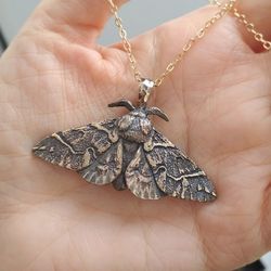 Silk Butterfly.Endromis versicolora.Butterfly pendant.Butterfly necklace.Butterfly Gift.Bronze Butterfly.For Her.