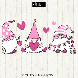 Valentine Gnomes with Pink Hearts Clipart Svg, Scandi Gnome Svg, i love you svg, Valentine Shirt Design, Gnome Cricut