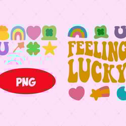 happy st patrick's day png, feeling lucky, saint patrick's day, four leaf clover, lucky charm retro png, lucky vibes