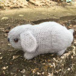 realistic gray rabbit, Crocheted Dutch bunny, rabbit stuffed animal, grey lop rabbit