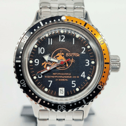 vostok amphibia 2416 scuba dude diver black & orange 420380 brand new men's mechanical automatic watch
