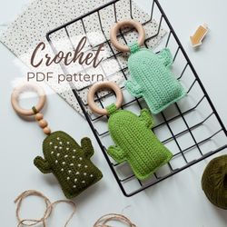 Cactus Baby Rattle Crochet Pattern - Newborn Cacti Soft Toy Instruction PDF - Easy Tutorial for Beginners