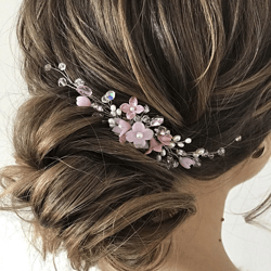 Blush pink hair comb, Dusty pink flower hair piece, Bridal hair accessory