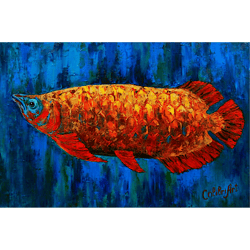 Goldfish Painting Fish Original Art Animal Feng Shui Art Zen Impasto Painting Arowana Gold Fish 16" x 24" By Colibri Art