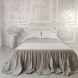 natural linen bedskirt, bed dust ruffles,organic stonewashed bed skirt shabby chic look,linen bedspread,linen bed skirt