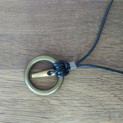 Dystopian necklace for men Brass circle pendant on cord Post apocalyptic choker Alternative necklace