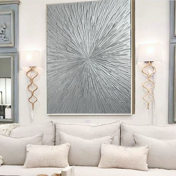 Shiny silver abstract wall art textured artwork on canvas.jpg