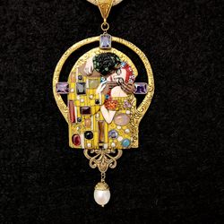 Made to order. Necklace Klimt Kiss, art nouveau necklace, unusual necklace, gold necklace