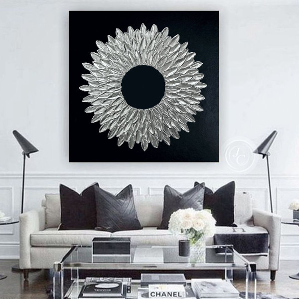 Black and Silver Abstract Wall Art Modern Original Painting - Inspire Uplift