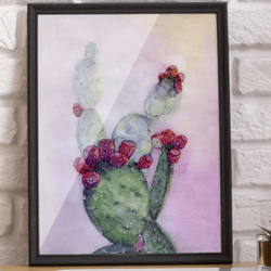 Cactus prickly pear watercolor art for printing