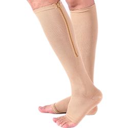 Premium Quality Zipper Compression Socks Calf Knee High Open Toe Support
