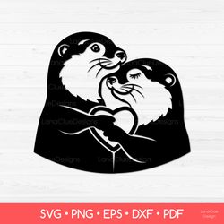 Otters in Love SVG - Silhouette Cut File - Otters with Heart SVG - Valentine's day SVG