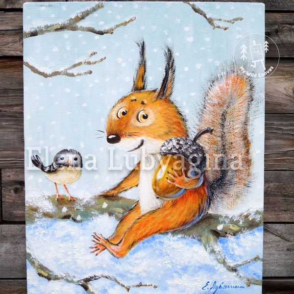Squirrel With Acorn, Cute Painting on Canvas by MyWildCanvas-5.jpg