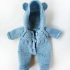 Knitted hooded jumpsuit with ears for a 7 inch (18 cm) doll