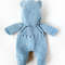 Knitted hooded jumpsuit with ears for a 7 inch (18 cm) doll