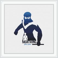 Cross stitch pattern Nightwing silhouette monochrome blue superhero comics superman counted crossstitch patterns PDF