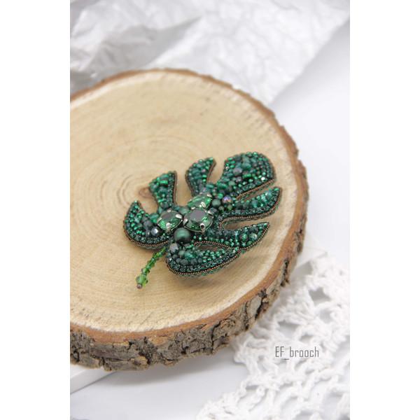 embroidered monstera brooch