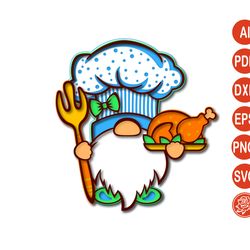 3d layered mandala gnome chef svg for cricut