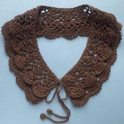 Brown crochet double detachable collar with ties