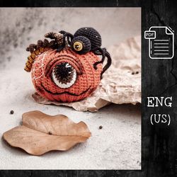 Pumpkin with a spider crochet pattern / Halloween amigurumi / Halloween decor / Amigurumi Pumpkin monster
