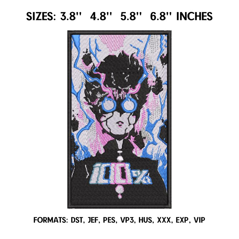 Mob Psycho 100 Embroidery Design File / Kageyama Shigeo Anime Embroidery Design/ Machine embroidery pattern. Pes Dst Exp