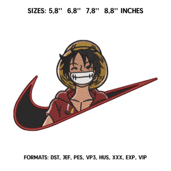 monkey d luffy embroidery design file / one piece anime embroidery design/ machine embroidery pattern. pes dst format