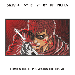 berserk embroidery design file / guts berserk anime embroidery design/ machine embroidery pattern. pes dst format
