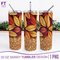 Autumn Leaves Tumbler Sublimation Wrap - Fall Glitter Background - 1 PNG