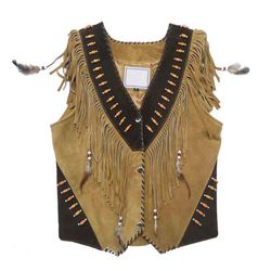 Fringed Beaded Western Leather Vest