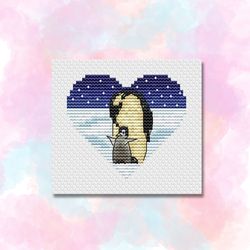 Heart Penguins Cross stitch pattern