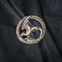 brass dragon brooch. viking Fibula. Gothic dragon handcrafted jewelry. Scandinavian mythology. Celtic style.