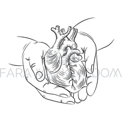 heart in hands health symbol medicine human hand drawn print