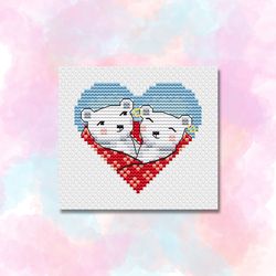 Heart bears Cross stitch pattern