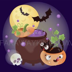 HELL POTION Cartoon Halloween Holiday Vector Illustration Set