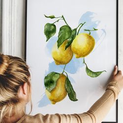 Lemons watercolor art digital poster for printing