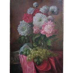 Still -life Flowers in a glass vase Original oil painting 19,7x27,5in