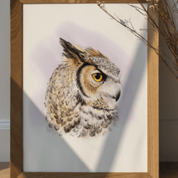 Owl digital poster, bird wall art, nursery decor