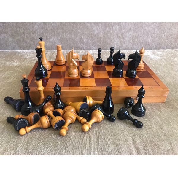 big wooden soviet chess set vintage