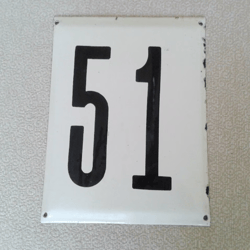 Street house address number plate 51 white black wall plaque vintage