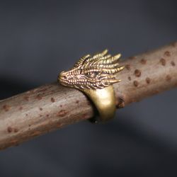 Dragon head ring. Viking Man handcrafted jewelry. Pagan Present for him. Adjustable massive ring.