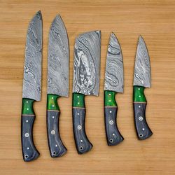 Carbon steel Chef Set Of 5 Pieces ,Custom Handmade Chef Set , Handmade Damascus Chef Set ,Personalized Gift For Mother ,