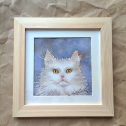 cat original painting framed 10"x10" cat paintings framed fine art cat framed painting square painting kitten painting